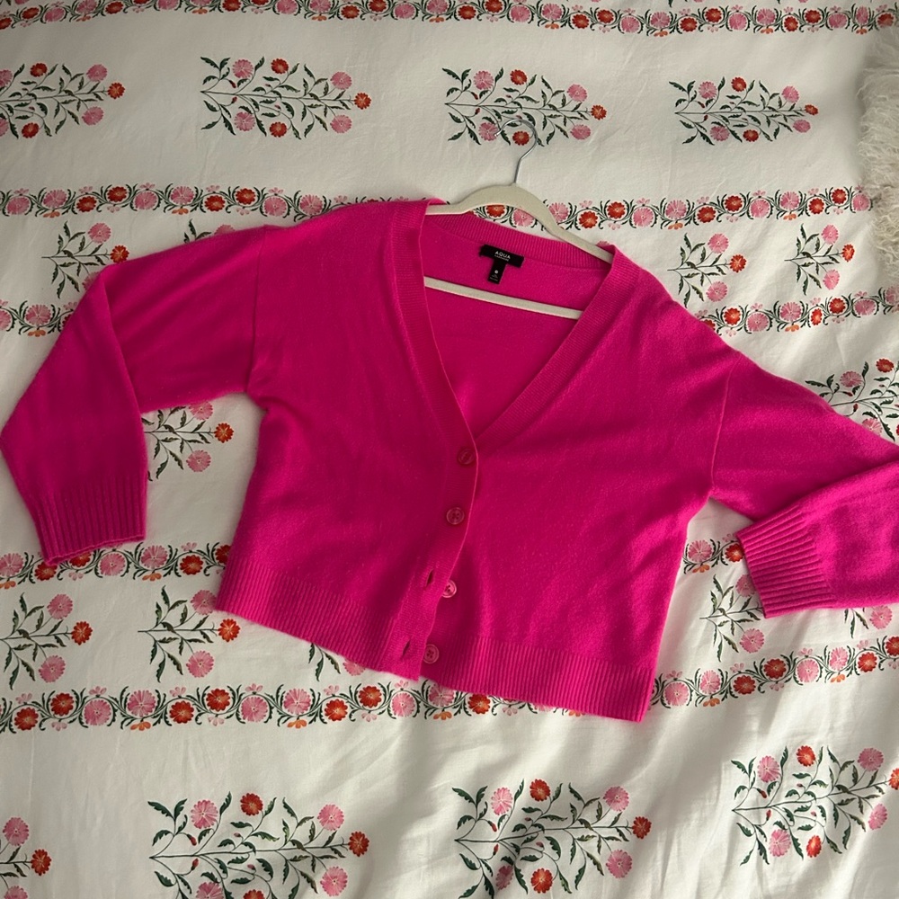 Aqua Cashmere Fuchsia Button-Up Cardigan